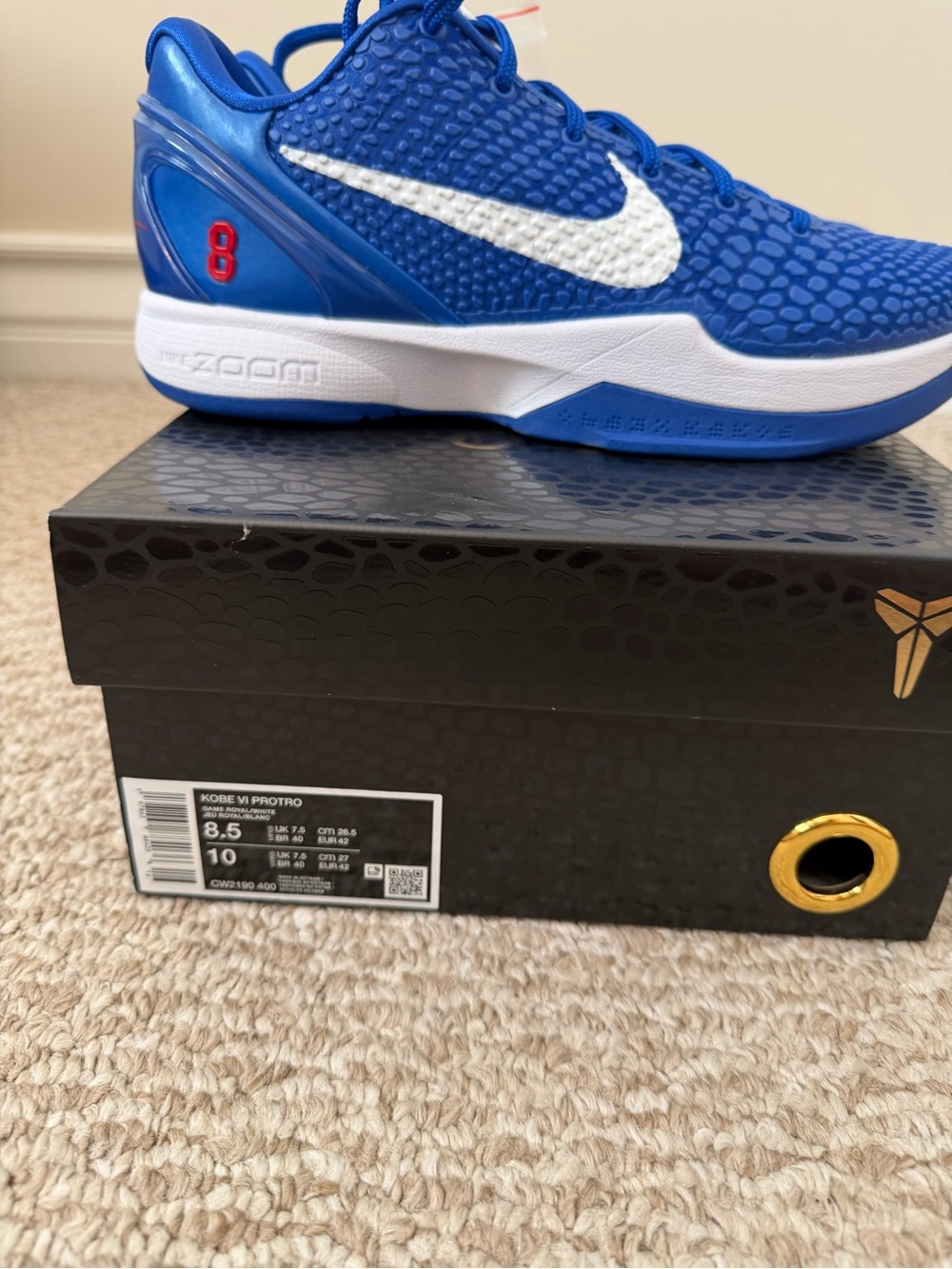 Kobe 6 Protro Dodgers Men’s 8.5 Brand New